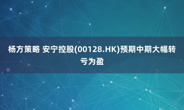 杨方策略 安宁控股(00128.HK)预期中期大幅转亏为盈